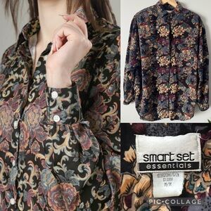 Vintage 90s Y2K Smart Set psychedelic Floral Button Down Shirt oversized medium